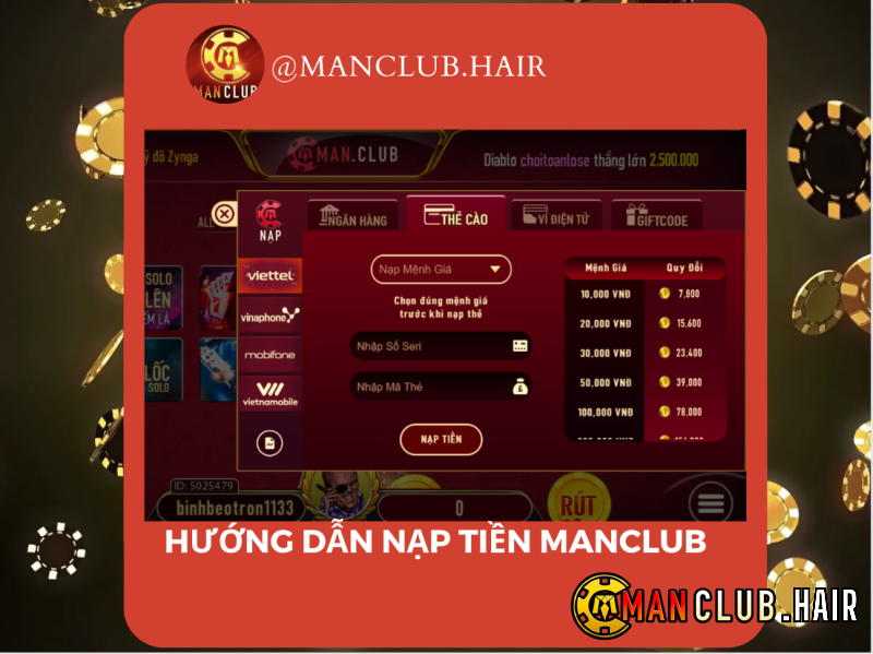 Nạp tiền Man club qua thẻ cào